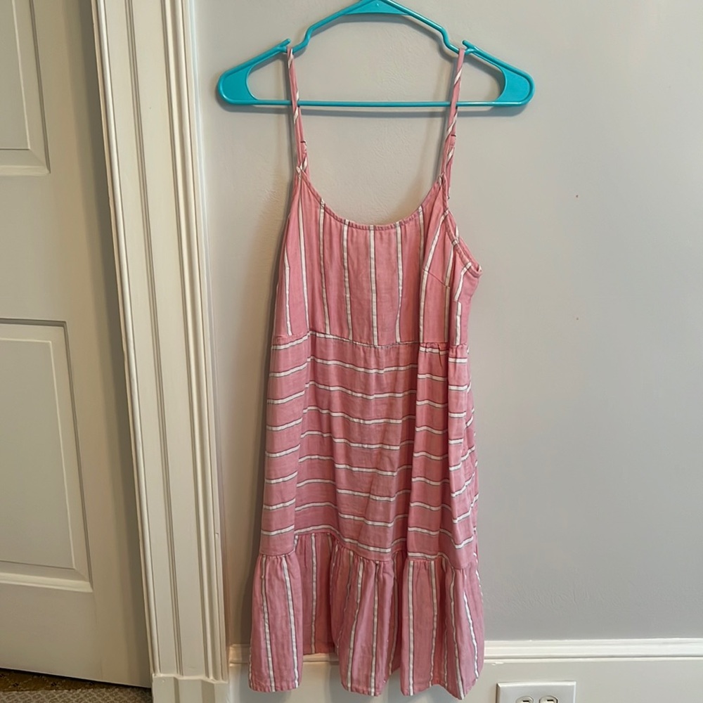 Loft Beach Pink/ White striped strapless sundress
